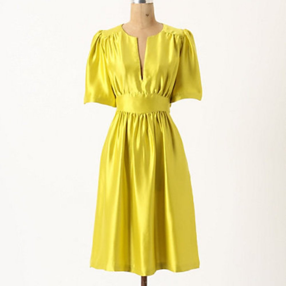 Cynthia Rowley Anthropologie Chartreuse Silk Dress